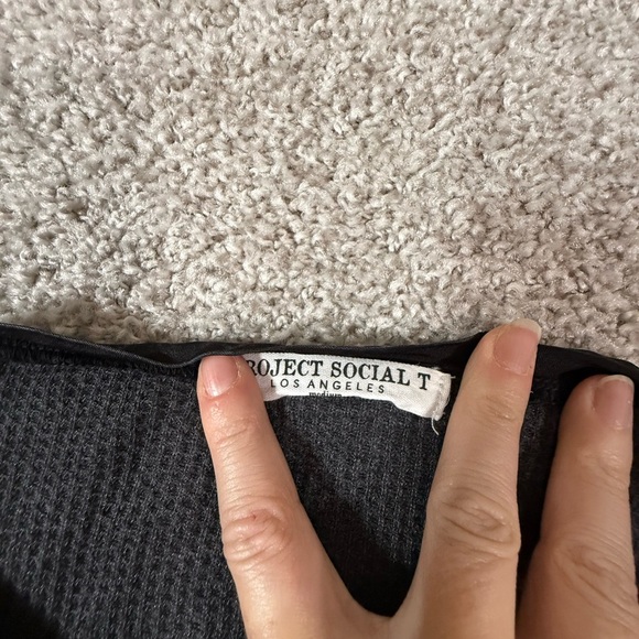 Vintage Dark Gray Black Satin Trimmed Project Social T Thermal Henley Medium - Picture 4 of 5